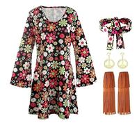 Vêtements hippie pour femme avec bandeau des années 60 et 70, costume hippie pour femme et accessoires hippie des années 70, robe discothèque, costume de carnaval, fête