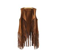 Vêtements hippie pour femme Western Festival Costume de carnaval Steampunk Gilet Mode Cowgirl Disco Daim Tenue Gilet à franges Vintage Années Filles Country Top Vêtements Manteau Slim Veste, kaki, L