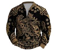 VêTements Homme Pull mi-lourd à col rond et fermeture éclair quart de tour,doublé polaire,orné d'un motif de mythologie nordique Couche intérieure chaude et douce,vêtement d'hiver décontracté