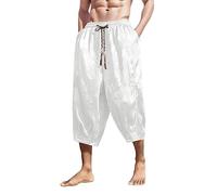 VêTements Homme Vêtements d'été pour Hommes Ice Silk Dark Flower Pants Mens Fashion Loose Beach Pants Retro Radish Men(White,M)