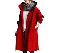 Vêtements Imperméables Femme avec Capuche Couleur Pure - Veste De Pluie Femme Imperméable avec Poches Randonnée Sport Voyage Manteaux Épais Respirante Veste À Boutons Rouge XL