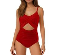 VêTements Maillot De Bain,Maillot De Bain Femme 1 PièCe,Maillots de Bain Femme, Maillot de Bain 1 pièce Taille Haute à découpes, Cache-cœur, noué dans Le Dos (Red, L)
