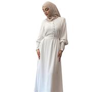 Vêtements musulmans décontractés solides pour femmes Abaya islamique Arabe Caftan Vêtements à manches longues musulman, Blanc., XL
