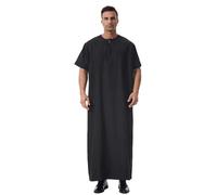 Vêtements Musulmans pour Hommes - Chemises Habillées pour Hommes Décontractées Manches Courtes Style Robe pour Le Printemps Et L'Été Confortables avec des Baskets Lavables en Machine (Black XXL)