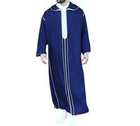 Vêtements Musulmans pour Hommes - Robe Musulmane Fine Et Décontractée pour Hommes À Capuche Manches Longues Rayée en Coton Ample pour Jeunes (Blue XXXL)