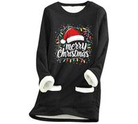 VêTements NoëL Femme Grande Taille,Sweat-Shirt sans Capuche pour Femmes Doux en Polaire imprimée- Style décontracté Confort Hivernal col Rond Ample Parfait pour Le Quotidien et Les Loisirs (Black, M)