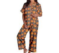 Vêtements Nuit Halloween Tenue Deux Pièces Douce Pyjama Vacances Col Boutonné Imprimé Pyjamas Confortable Fêtes Nuits Confortables Relaxantes Cadeau Original