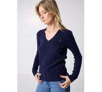 Vêtements Polo Ralph Lauren Pull torsadé à col V en coton pour Femme L Bleu