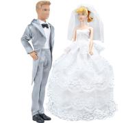 Vêtements Poupée Princesse Mariage Robe Soirée Dentelle Broderie + Smoking Costume Pour Barbie Ken Jouet Fille