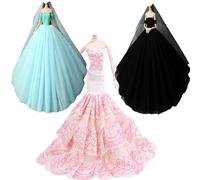 Vêtements pour 29cm Poupée, 3 Sets Jupe Traînante Princesse Soirée Robe de Mariage Robe Tenue pour 11,5“ Poupée Accessoires Bébé Noël Cadeau