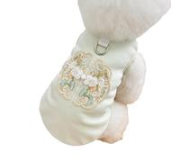 Vêtements pour animaux de compagnie de style chinois pour le printemps et l'été : vêtements allemands en velours pour chien et chat avec boucle brodée qui peut tirer des vêtements chauds pour animaux