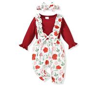 Vêtements pour bébé fille, barboteuse à manches volantées, body bordeaux avec nœud floral, combinaison une pièce, ensemble de tenue 3-6 mois