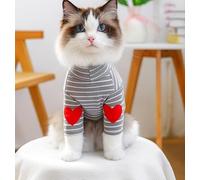 Vêtements pour chats et chiens, chemise de base rayée d'amour, fabricant de vêtements pour animaux de compagnie, vente directe et vente en gros (Peach Heart Base Shirt - Rayures grises et blanches, L)