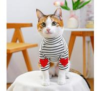 Vêtements pour chats et chiens, chemise de base rayée d'amour, fabricant de vêtements pour animaux de compagnie, vente directe et vente en gros (Peach Heart Base Shirt - Rayures noires et blanches, XS