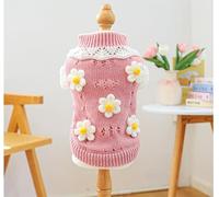 Vêtements pour chien - Automne/hiver - Pull à fleurs de Poméranie - Ours en peluche - Poupée de combat - Chiot - Édition épaisse - Rose - Taille L
