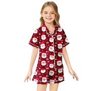 Vêtements pour enfants: pyjama à manches courtes en imitation soie avec imprimé Noël, adapté aux filles âgées de 2 à 13 ans. Un choix idéal pour les tenues de tous les jours et moments détente