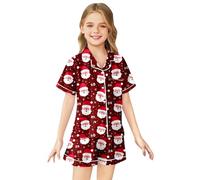 Vêtements pour enfants: pyjama à manches courtes en imitation soie avec imprimé Noël, adapté aux filles âgées de 2 à 13 ans. Un choix idéal pour les tenues de tous les jours et moments détente