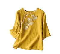 Vêtements pour femmes de style chinois vintage haut femme chemisiers chinois traditionnel Hanfu Cheongsam broderie orientale, jaune, XL