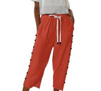 Vêtements pour femmes grande taille mode couleur unie coton lin élastique sept pantalons plage pantalons décontractés lin imprimé femmes, Orange, XXL