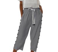 Vêtements pour femmes grande taille mode couleur unie coton lin élastique sept pantalons plage pantalons décontractés lin imprimé femmes, gris, L