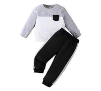 Vêtements pour garçons tout-petits garçons à manches longues patchwork couleur poche hauts couleur unie pantalon deux pièces tenues de sport décontractées pour enfants vêtements filles cadeaux, gris