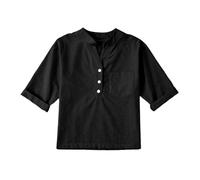 Vêtements pour grandes filles - Col en V uni - Manches mi-longues - Chemise à poche - T-shirt graphique pour tout-petits (noir, 7 ans)