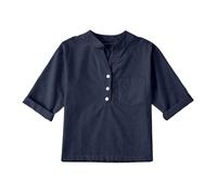 Vêtements pour grandes filles - Col en V uni - Manches mi-longues - Chemise à poche - T-shirt graphique pour tout-petits (bleu marine, 13 ans)