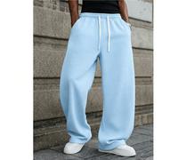Vêtements pour hommes; 1 paire de pantalons de sport longs amples et à la mode pour hommes, coupe minimaliste de couleur unie à jambes larges, design de taille à cordon de serrage, avec de grandes poc