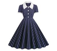 Vêtements pour Hommes Gothiques Punk Robe-Chemise rayée à Blocs de Couleurs de Vintage pour Femmes Hache De Guerre Médiévale (Navy, S)