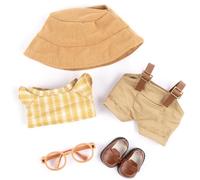 Vêtements pour Labubu - Ensemble de 5 pièces de vêtements de poupée de 17 cm - Accessoires mignons pour poupée La Bubu - Comprend des chaussures de poupée, un chapeau de poupée, un t-shirt à carreaux