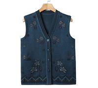 Vêtements pour mère âgée d'âge moyen, vêtements pour femmes, gilet en tricot pour grand-mère, gilets, bleu encre, XXL