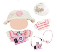 Vêtements pour Mini poupées en Peluche, 17cm vêtements pour Mini Peluches avec Pull en Peluche, Chapeau en Peluche, Pendentif caméra Guitare, pour Peluche Monstre (sans poupée)