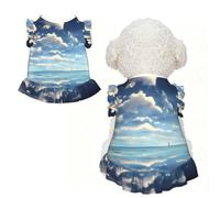 Vêtements pour petits chiens avec nuages blancs au-dessus de la mer - Tenue d'été mignonne pour chiot, doux et respirant