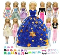 Vêtements pour poupée compatibles avec les vêtements Barbie, lot de 56 pièces comprenant 1 robe de mariée bleue, 3 tenues de mode, 2 blouses, 2 pantalons, 20 paires de chaussures, 18 accessoires au