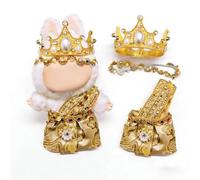 Vêtements pour Poupée for Labubu, 17cm Tenue de Roi/Reine de Luxe en Or avec Couronne & Robe, Set de Costume Premium pour Peluche for Labubu The Monsters (NO Doll) (Style 1)