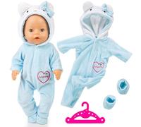 Vêtements pour poupées, compatibles avec Les poupées New Born de 35-43 cm, Comprenant Une Combinaison, Un Chapeau, des Chaussettes et Un Cintre, Chat Bleu en Coton pour garçons et Filles.