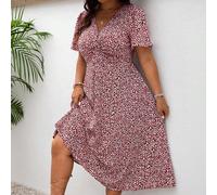 Vêtements pour professeurs en grande taille, robe d'été à manches courtes à imprimé tout-sur-tout avec décolleté en V style Bridgerton 0XL,1XL,2XL,3XL,4XL,5XLGéométrique,imprimé floralTissu tissé