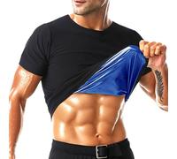 Vêtements Sauna Sudation Homme Sauna Costume, Costumes Amincissants de Compression, Combinaison de Minceur pour Le Sport, Chemises de Sauna de Transpiration (Noir (Intérieur Bleu), XX-Large)