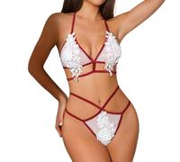 Vêtements Sexy Femme Fines Bretelles Pendre Le Cou Gousset De Poitrine Lingerie Érotique Perspective Sex Mode Ensembles De sous-Vêtements A-Red White M