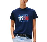 Tommy Jeans T-Shirt Manches Courtes Homme Slim Flag Tee avec Col Ras-du-Cou, Bleu (Dark Night Navy), XL