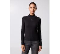 Tommy Jeans T-Shirt Manches Longues Femme Essential Col Roulé Mock, Noir (Black), S