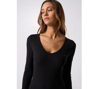 Tommy Jeans T-Shirt Manches Longues Femme Slim Fit Essential V-Neck Col en V, Noir (Black), M