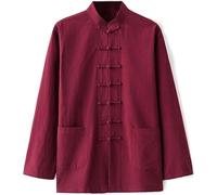 Vêtements Traditionnels Chinois De Kung Fu En Coton Et Lin, Uniforme De Tai Chi For Hommes, Vêtements Wing Chun, Méditation Zen, Costume Tang, Veste Hanfu, Chemise, Manteau(Red,XL)