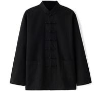 Vêtements Traditionnels Chinois De Kung Fu En Coton Et Lin, Uniforme De Tai Chi For Hommes, Vêtements Wing Chun, Méditation Zen, Costume Tang, Veste Hanfu, Chemise, Manteau(Black,XL)