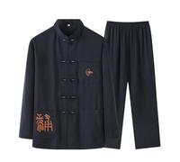 Vêtements traditionnels chinois pour hommes, costumes chemise à manches longues, manteau, hauts et pantalons pour hommes, bleu-L