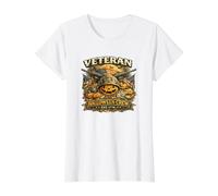 Veteran Halloween Crew Est 1776 Thème des Rangs de Citrouille Militaire T-Shirt Graphique avec Valeur, Femme, Blanc, L
