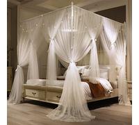 VETHIN Rideau à baldaquin de lit de Princesse à 4 Coins, Double Couche, Filet Confortable à 4 Ouvertures, moustiquaire pour Filles et Adultes, Accessoires de décoration de Chambre de Filles et
