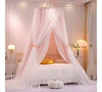 VETHIN Rideau de lit Rond Double Couche Princesse en dôme pour Filles et Adultes, Enfants, moustiquaire de rêve, décoration de Chambre à Coucher, château, Tente de Jeu, auvent de Lecture