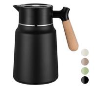 VETIN Bouteille isotherme de 1,5 l en acier inoxydable 304 - Double paroi - Isolation sous vide - Avec poignée aspect bois - 10 h de chaleur / 16 h de froid (noir)