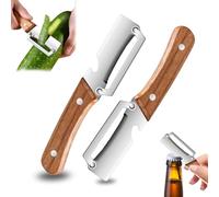 VETIXLO 2Pcs Éplucheur Légumes Multifonction, Éplucheur en Acier Inoxydable avec Manche en Bois, Éplucheur Multifonction 2 en 1 avec Décapsuleur Intégré pour Fruits, Pommes de Terre, Carottes, Légumes